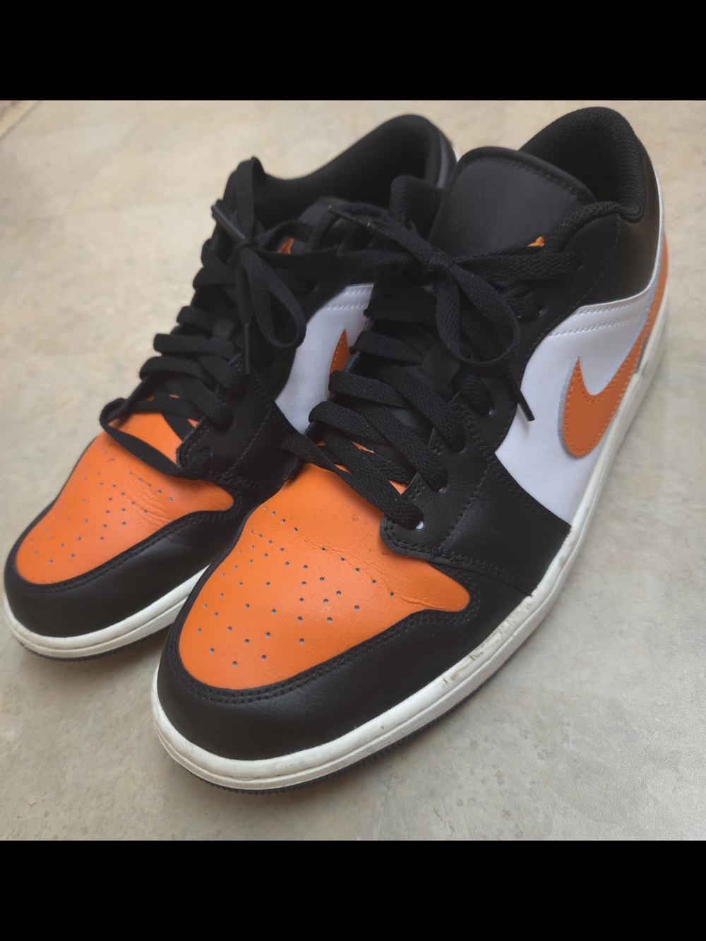 Nike Jordan 1 Men's Low-Top Sneakers in Black, White & Orange Size 13